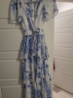 Calvin Klein White Maxi Dress with Blue Floral Print